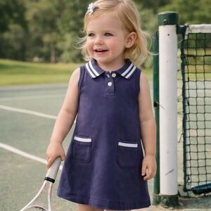 Classic Prep Girls Navy Sleeveless Polo Dress Preppy Tennis Style 4T